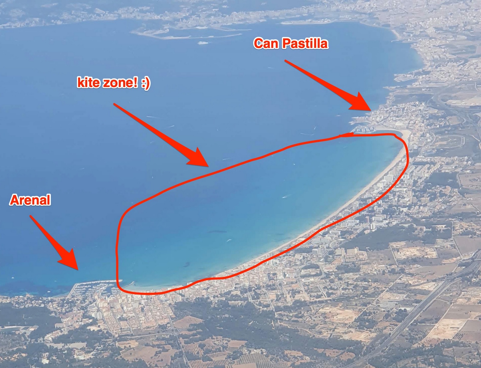 Kite and wing zone in Can Pastilla, Mallorca